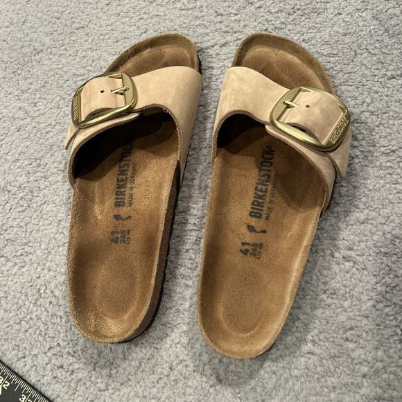 Birkenstock Shoes - Birkenstock Madrid Big Buckle Cognac Leather / Gold Buckle Slides. W 9.5 Sz 41